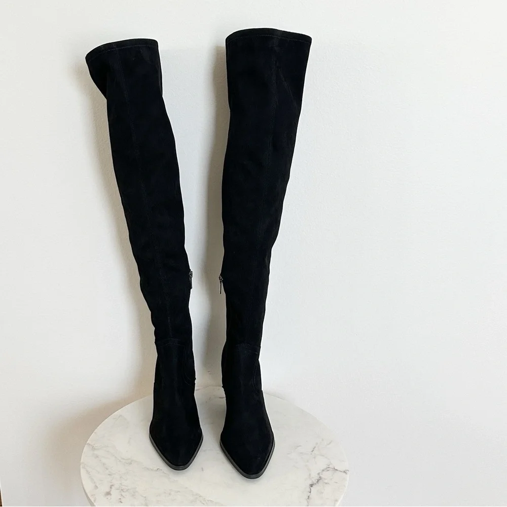 NEW Marc Fisher LTD Gwyneth Over the Knee Tall Faux Suede Heel Boots Black 8.5